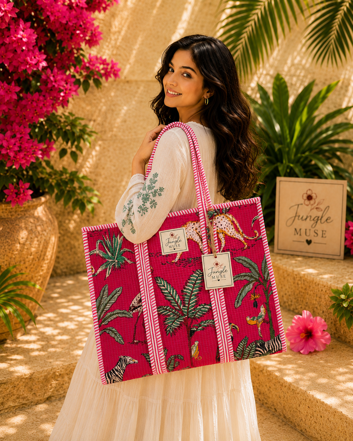 Wild Berry Safari Quilted Tote Bag
