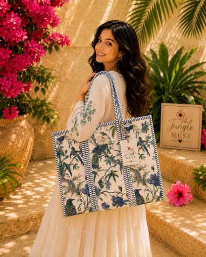 Vintage Garden Jungle Quilted Tote Bag