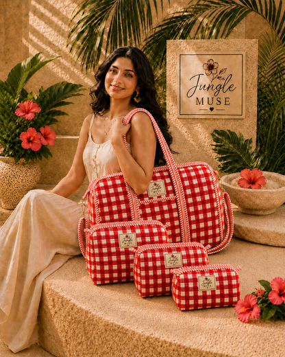 Red Scarlet Check Quilted Duffle & Pouch Set