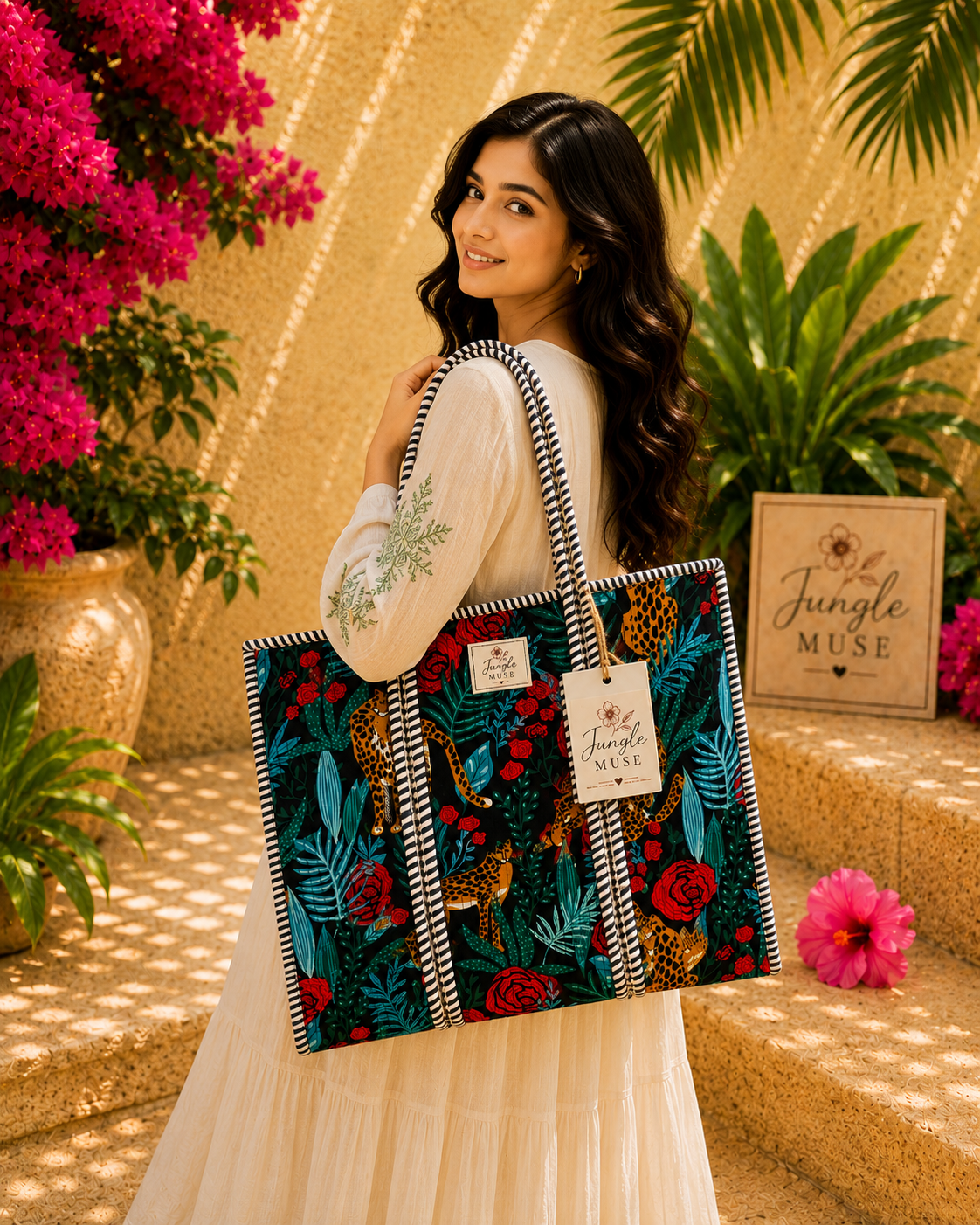 Noir Rose Safari Quilted Tote Bag
