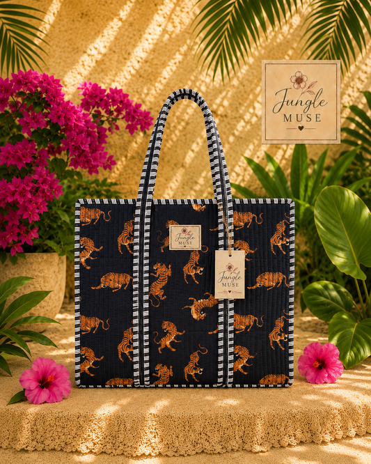 Midnight Tiger Quilted Tote Bag