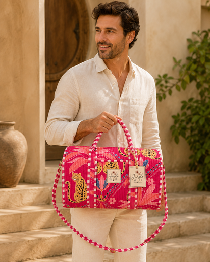 Pink Leopard Quilted Duffle Bag