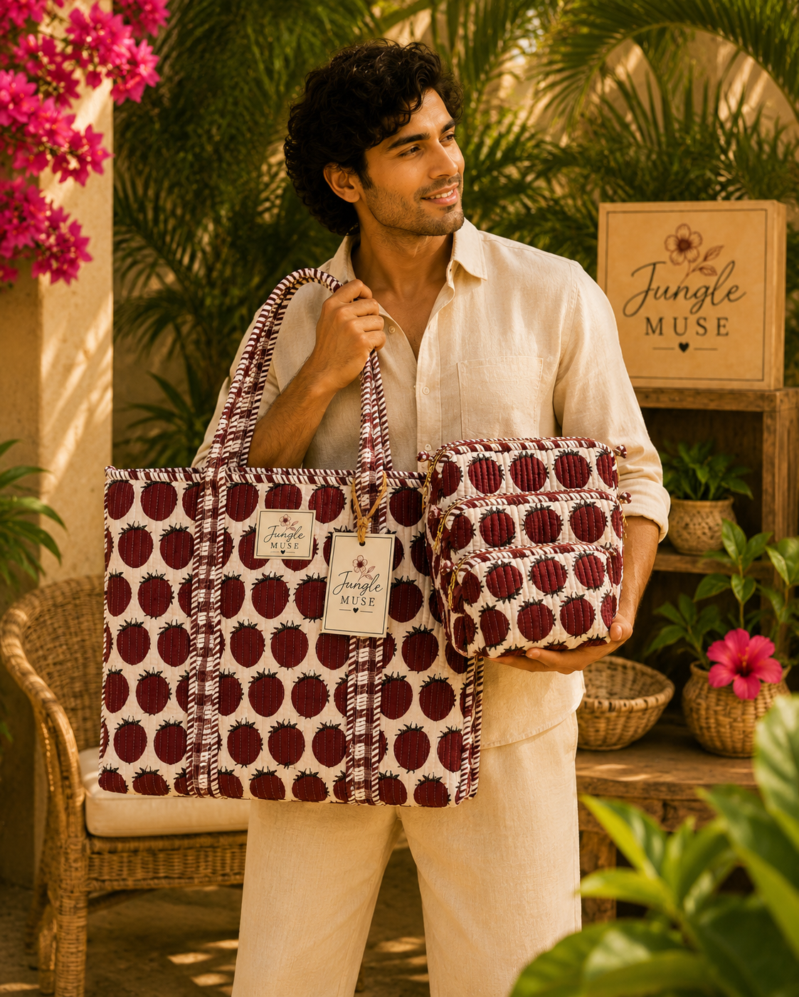 Berry Bloom Quilted Tote & Pouch Set