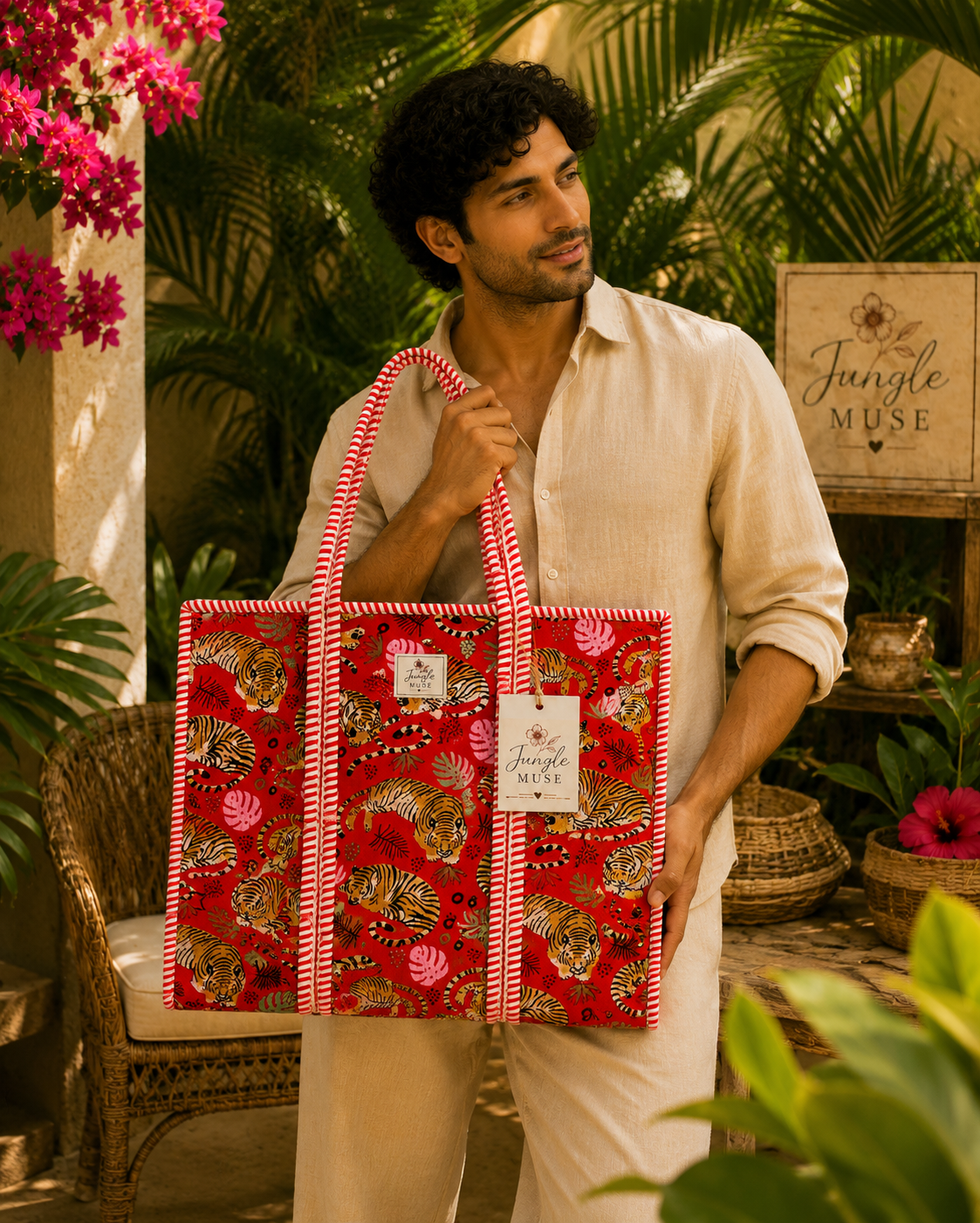 Scarlet Tiger Quilted Tote Bag