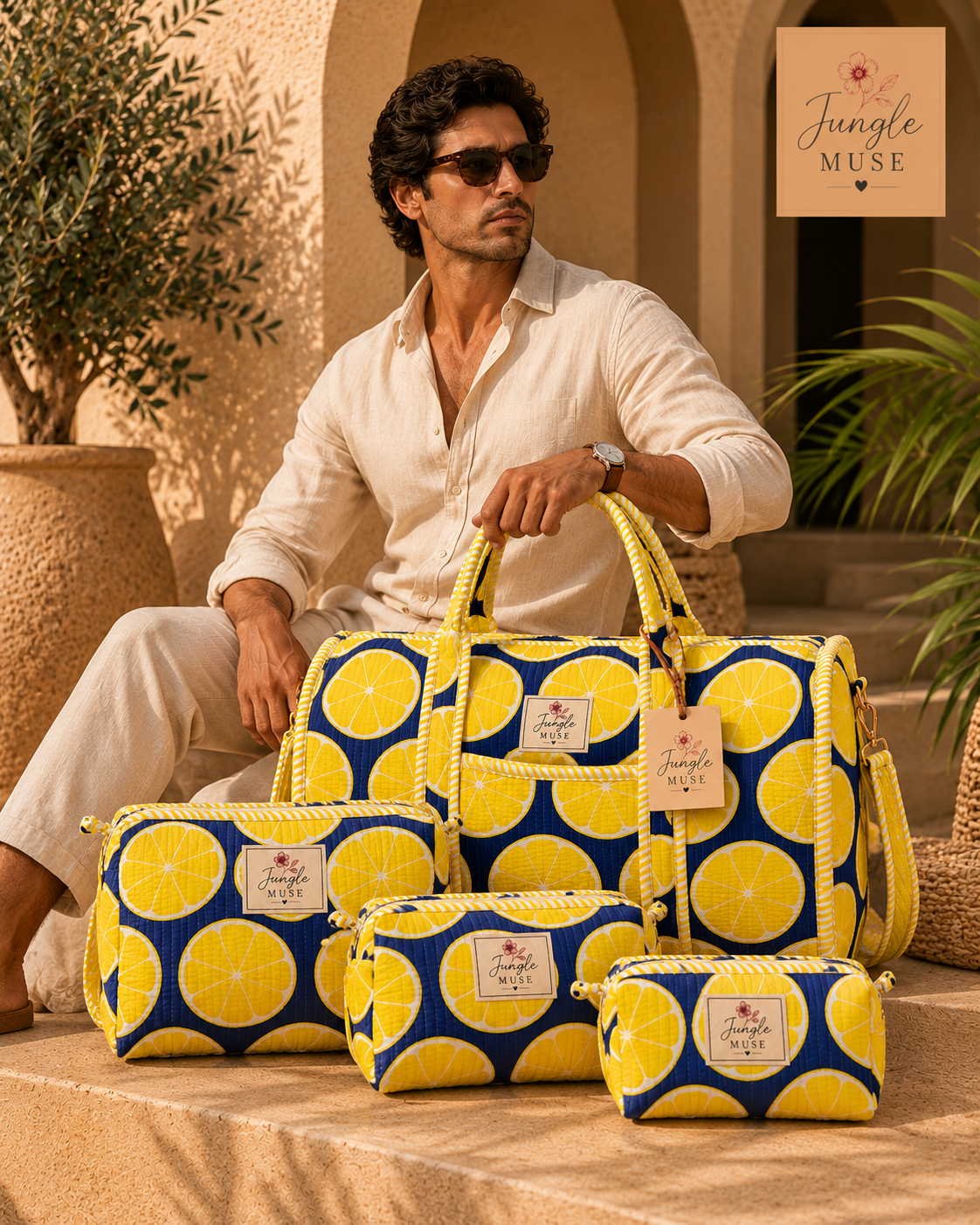 Lemon Zest Quilted Duffle & Pouch Set