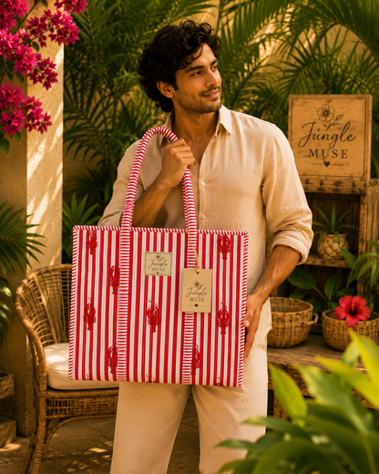 Red Lobster Stripe Quilted Tote Bag