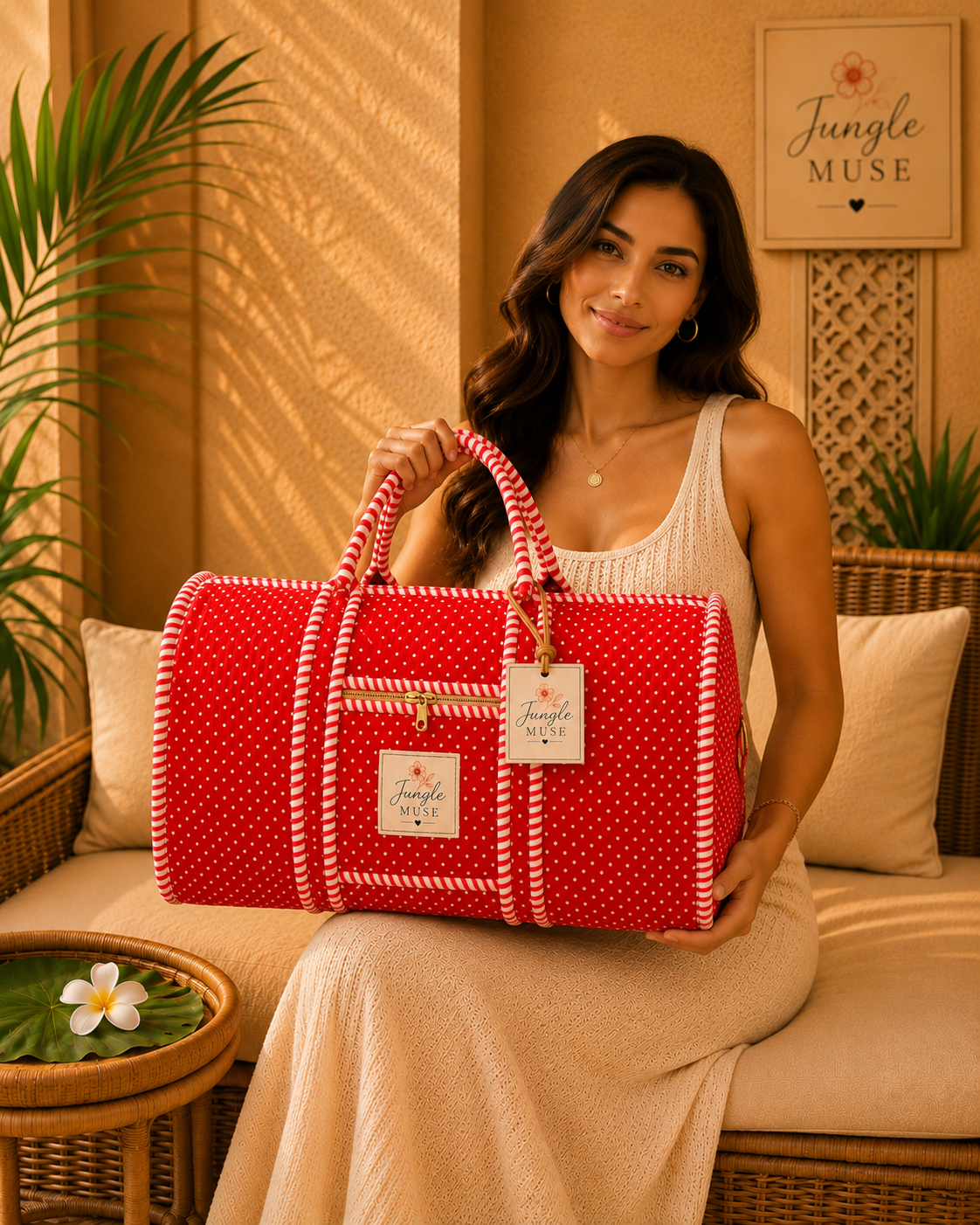 Ruby Red Polka Luxe Duffle Bag
