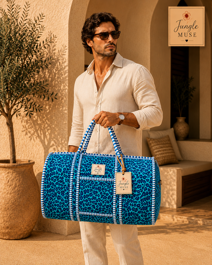 Blue Leopard Luxe Duffle Bag