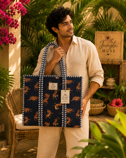 Midnight Tiger Quilted Tote Bag