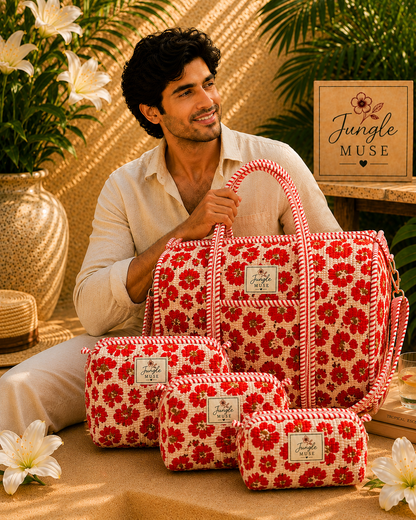 Red Poppy Bloom Quilted Duffle & Pouch Set