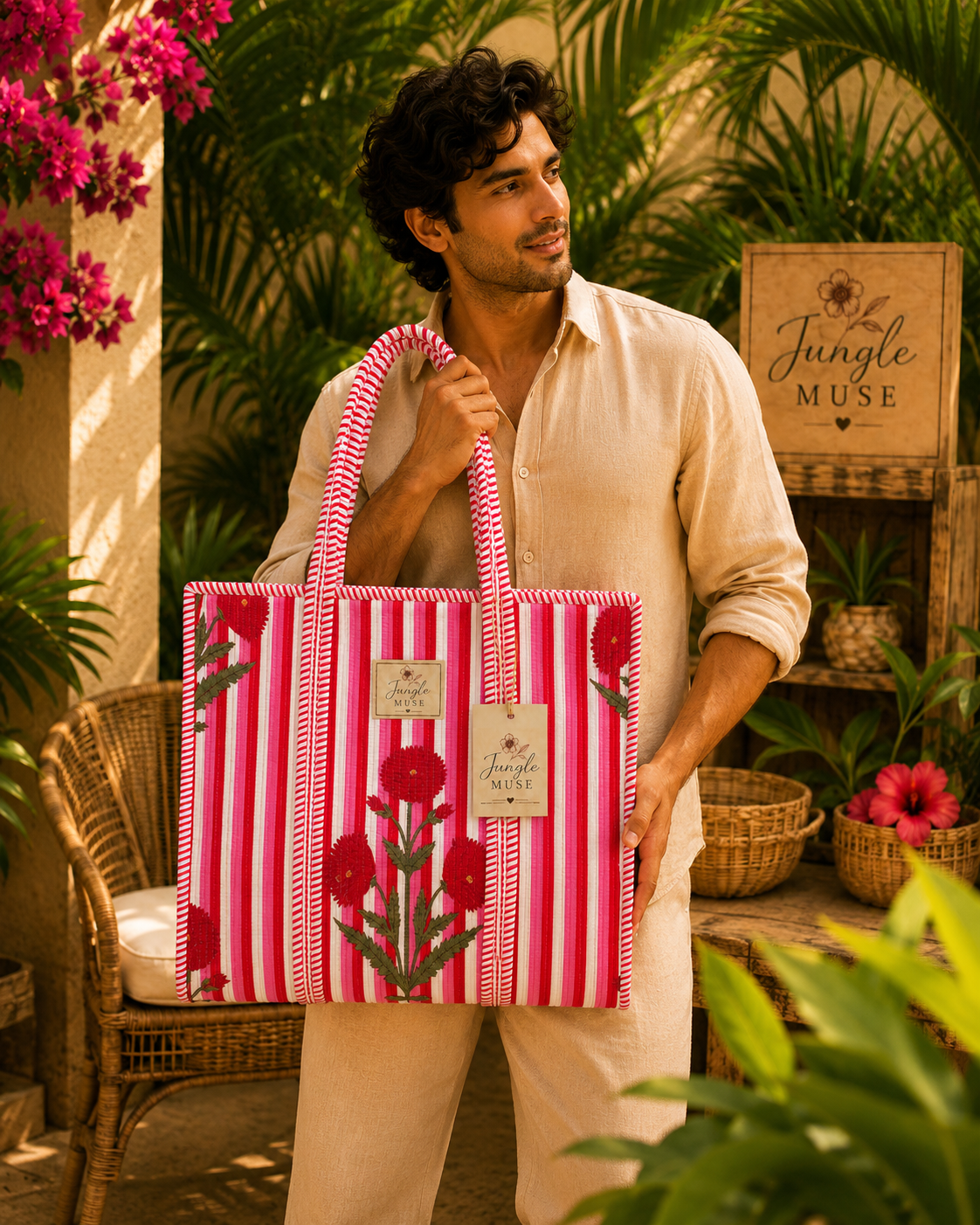 Crimson Bloom Quilted Tote Bag