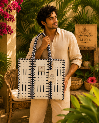 Monochrome Muse Quilted Tote Bag