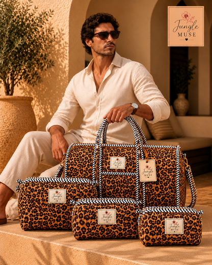 Wild Cheetah Print Quilted Duffle & Pouch Set
