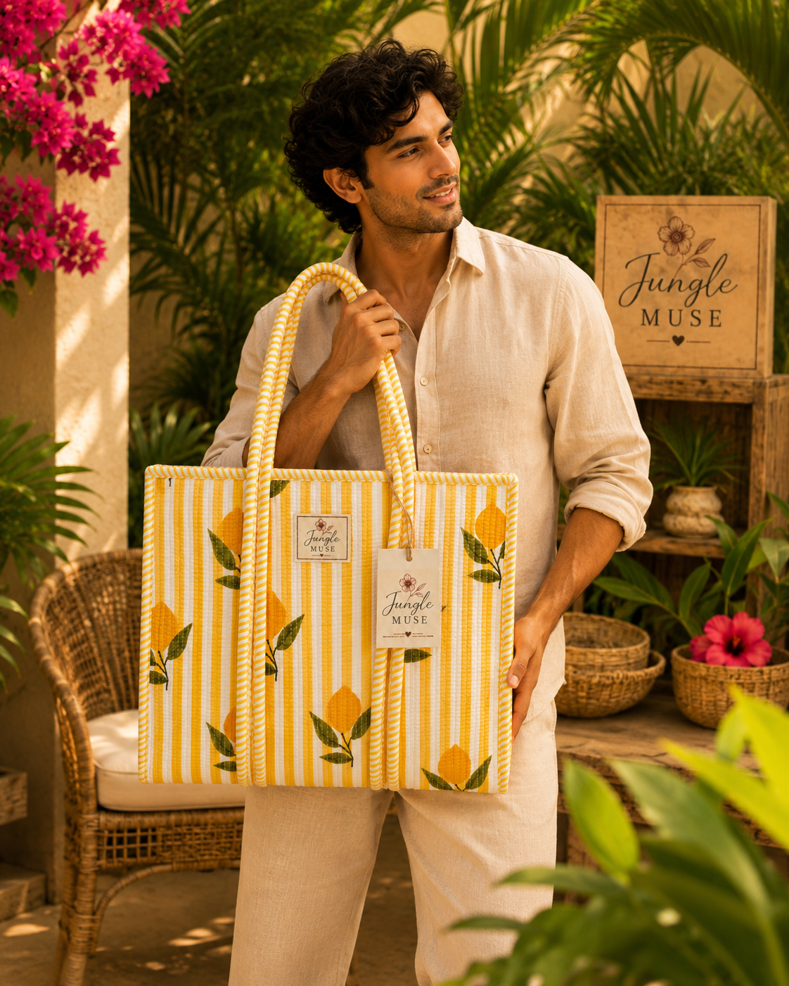 Sunshine Citrus Quilted Tote Bag